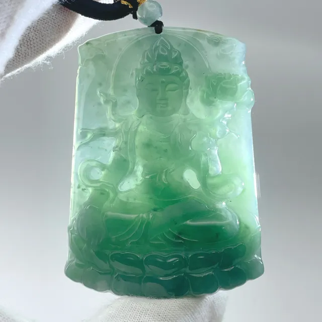 琪臻珠寶】天然A貨翡翠糯冰種藍水大勢至觀音吊墜(自在觀音菩薩_屬馬