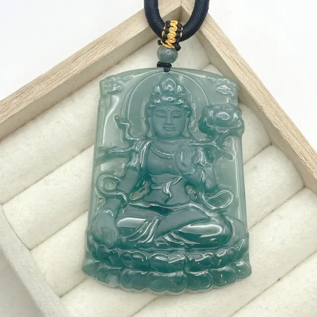 琪臻珠寶】天然A貨翡翠糯冰種藍水大勢至觀音吊墜(自在觀音菩薩_屬馬