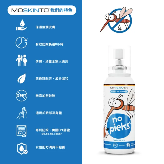【德國MOSKINTO】魔法格20%長效防蚊乳液+魔法格醫療用貼布(75ml+三色鐵盒款42貼/20%派卡瑞丁/8H長效防蚊)