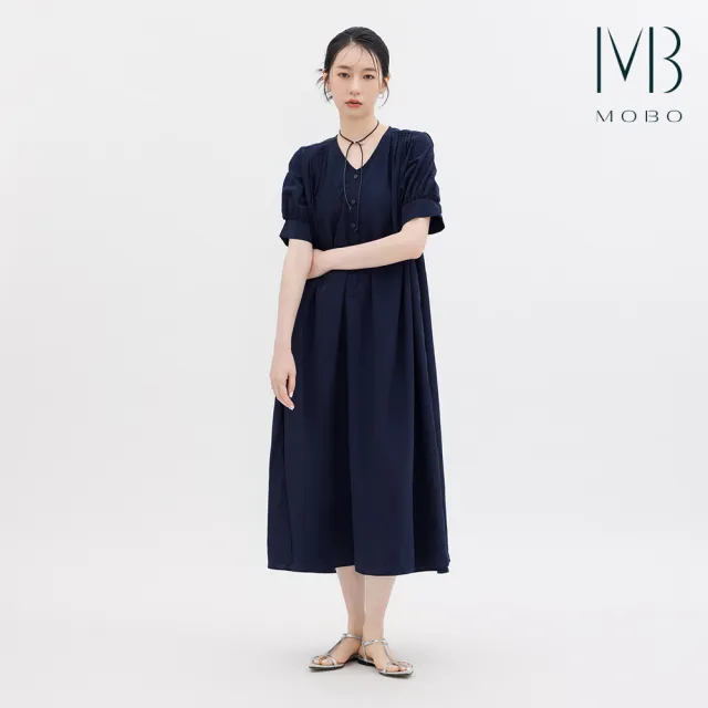 【MO-BO】壓摺造型泡袖洋裝