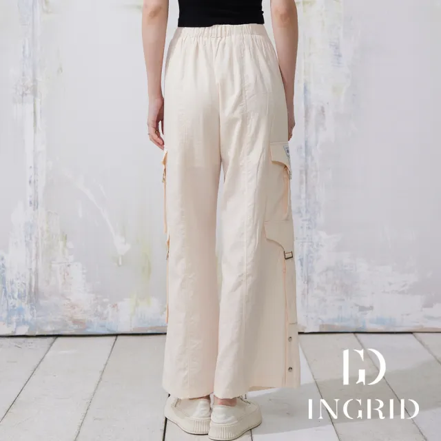 【IGD 英格麗】實體同步款-大口袋排釦休閒寬褲-白色