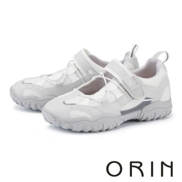 【ORIN】牛貼皮拼接網布瑪莉珍休閒鞋 白色