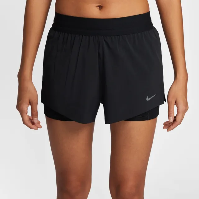 【NIKE 耐吉】短褲 女 雙層 中腰運動褲 AS W NK SWIFT DF MR 2N1 SHRT 黑 HJ5377-010(其他規格)