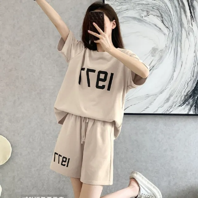 【ASister 小姊姊】AS2447#女裝｜中大尺碼休閒套裝☆*1977*T恤+短褲(2色 M-4XL)