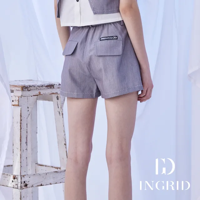 【IGD 英格麗】實體同步款-簡約口袋外露短褲-灰色