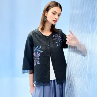 【MON’S】龜紋香云紗印花拼接上衣 (100%桑蠶絲)
