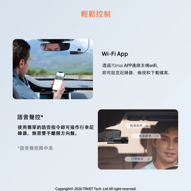 【70mai 70邁】M310Plus+128GB 3K F1.55超大光圈 360°鏡頭旋轉 語音聲控