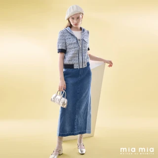 【mia mia】撞色剪裁直筒牛仔長裙