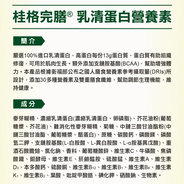 【桂格完膳】乳清蛋白配方750G x2罐(每天建議2杯 增肌好體力)