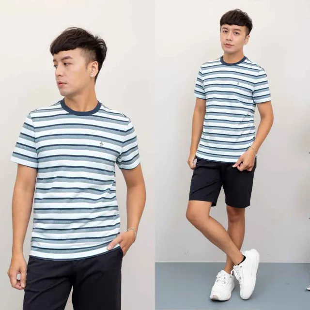 【Munsingwear】最後出清 條紋企鵝 撞色領口 貼布刺繡 penguin 短T  Munsingwear 短袖 T恤 平輸品(1383HV3)