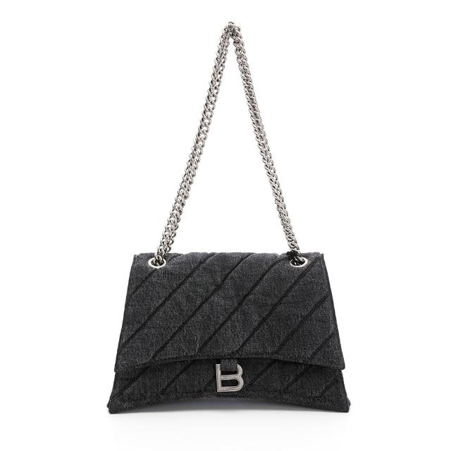 【Balenciaga 巴黎世家】Crush中型鏈條包(灰黑丹寧/仿舊銀鏈)