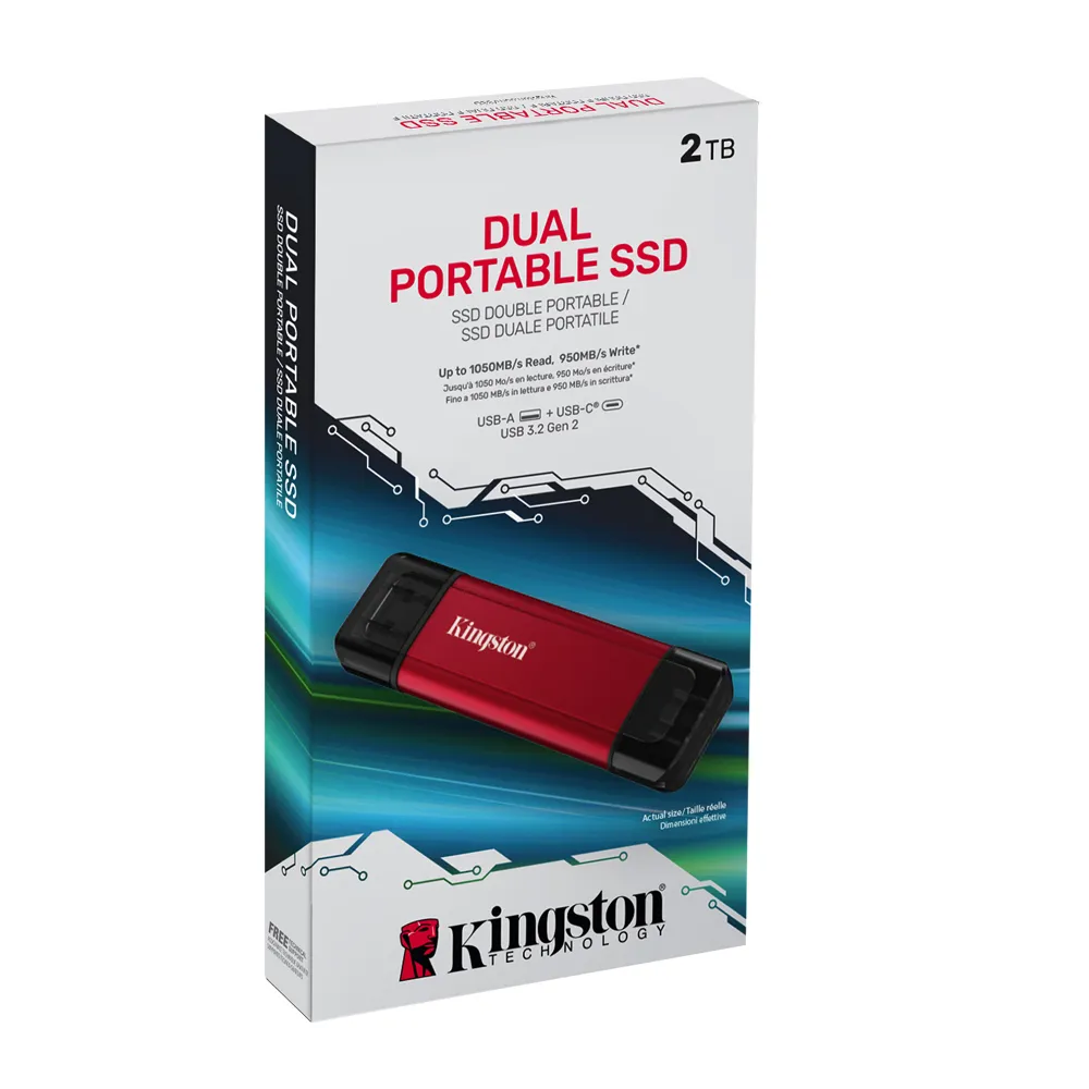 【Kingston 金士頓】2TB USB3.2 Gen2 Type A/C 雙介面行動固態硬碟(SPSD/2TB)
