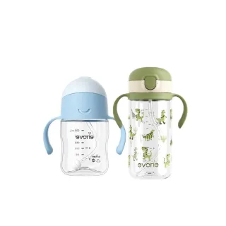 【Evorie】Tritan 200mL+300mL學飲吸管水杯組(總代理公司貨/微笑水杯)