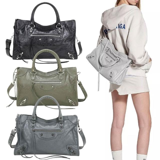 【Balenciaga 巴黎世家】中款 Le City Arena Storico揉製羊皮手提 斜背機車包-多款可選