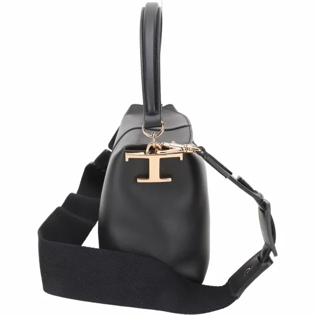 【TOD’S】TODS Timeless T Case 小牛皮可拆織帶斜背 手提包-附萬用包 黑色(義大利手工皮革)