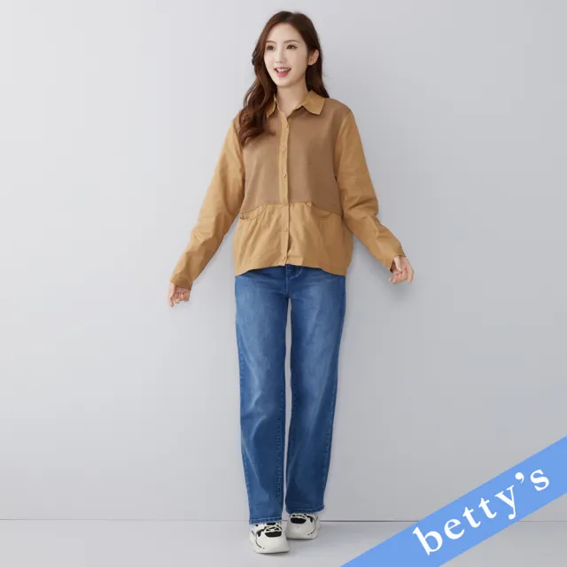 【betty’s 貝蒂思】笑臉刺繡口袋牛仔寬褲(藍色)