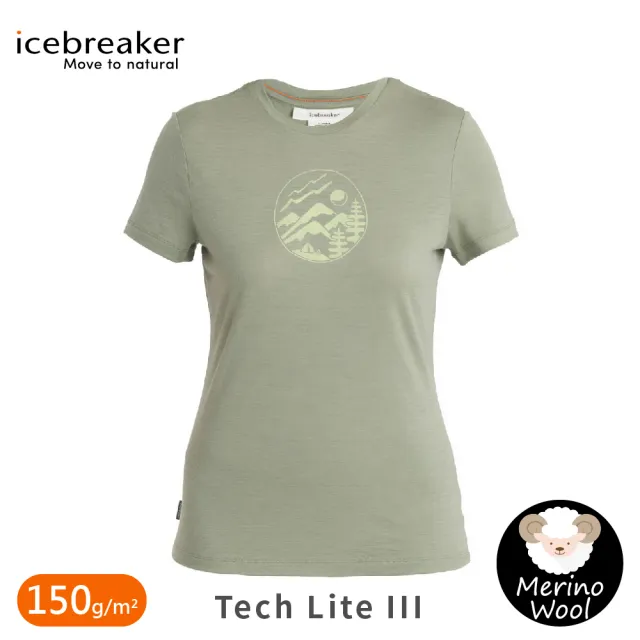 【Icebreaker】女 Tech Lite III圓領短袖上衣 營地景緻 150《草綠》0A56YD/排汗衣