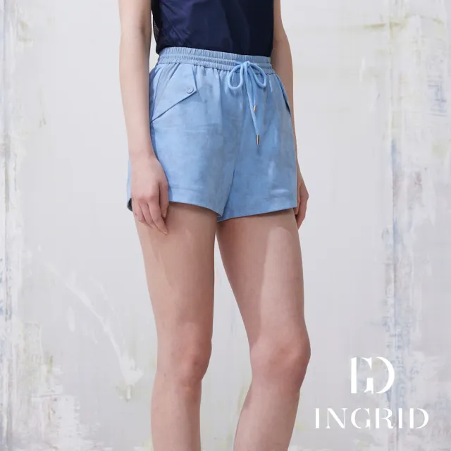【IGD 英格麗】實體同步款-個性復古暈染休閒短褲-藍色