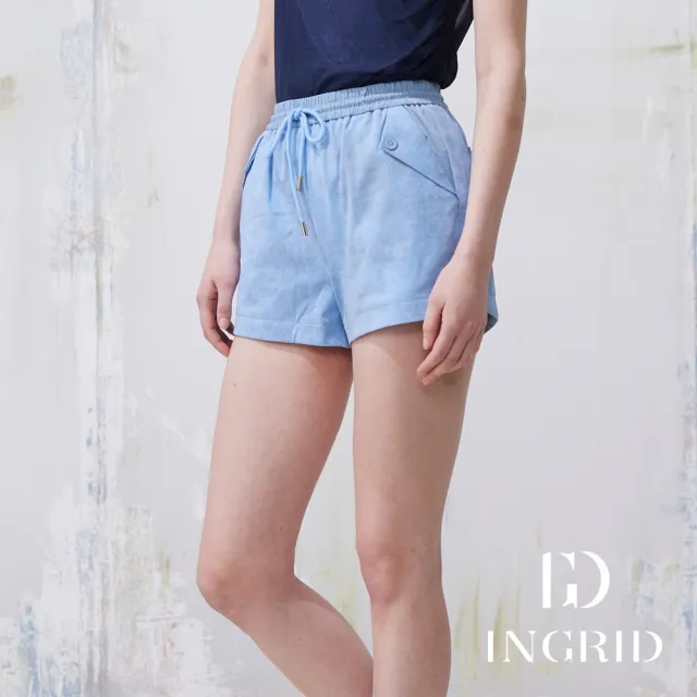 【IGD 英格麗】實體同步款-個性復古暈染休閒短褲-藍色