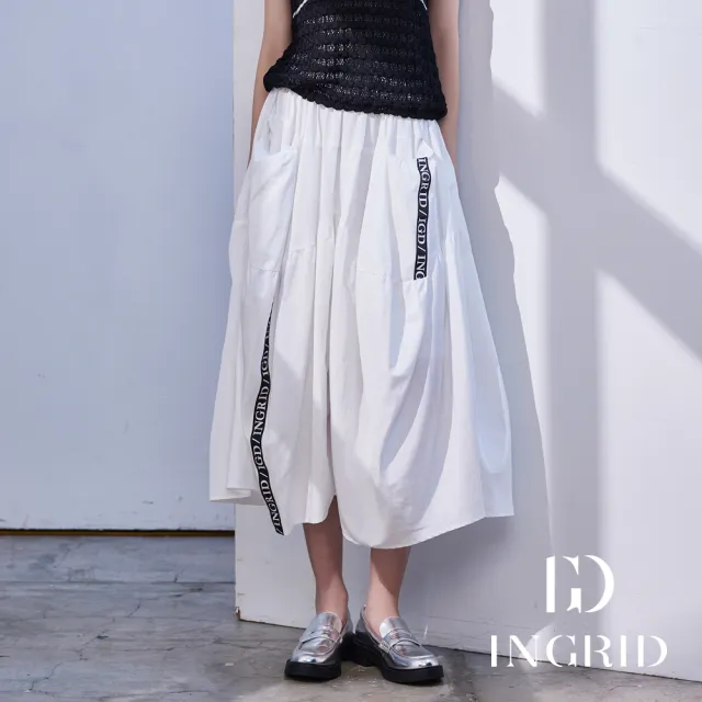 【IGD 英格麗】實體同步款-個性抽褶大口袋繭形褲桾-白色