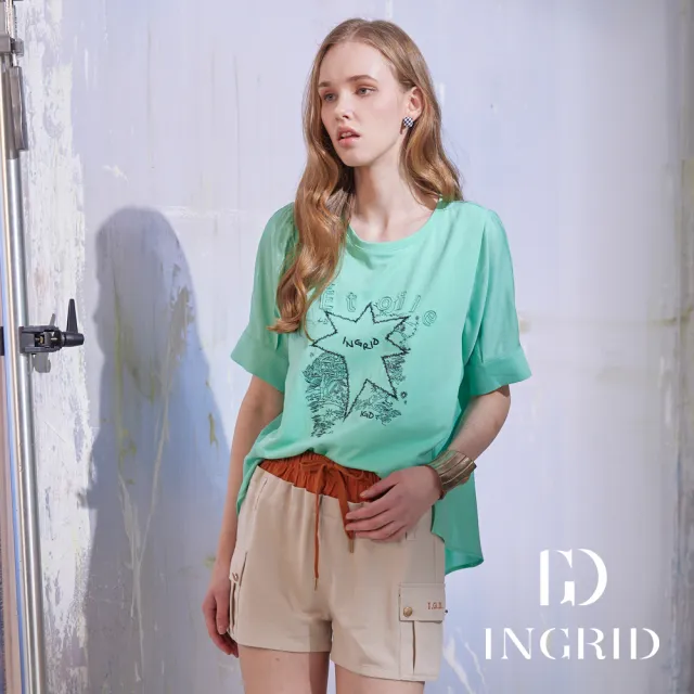 【IGD 英格麗】實體同步款-Etoile星光刺繡寬版上衣-綠色
