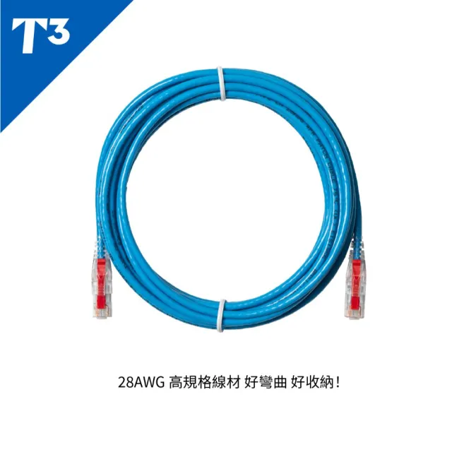 (美國T3) 網路線 15cm 防插拔  28AWG 極細超高速 CAT6A U/UTP(網路線 CAT6A UTP)