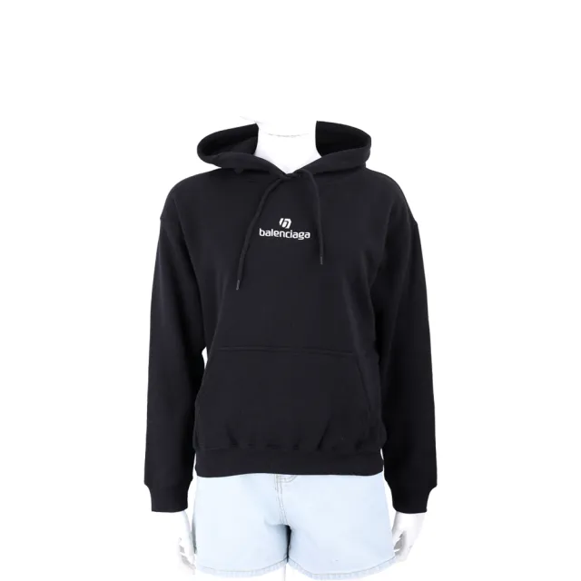 【Balenciaga 巴黎世家】字母刺繡刷毛襯裡黑色連帽運動衫 大學T - 女款(大學T 帽T 連帽運動衫)