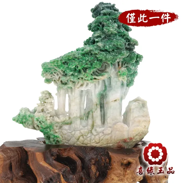 【喜緣玉品】鹿 天然翡翠A貨 發財靈境 鹿隱山林 風水擺設 擺件-僅此一品(開運風水)(直)