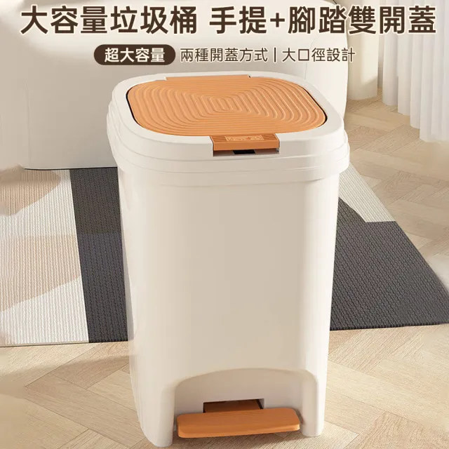 【巧可】20L双開式輕奢垃圾桶 廚房塑料垃圾桶 大容量收納垃圾桶 手按腳踏式帶蓋垃圾桶