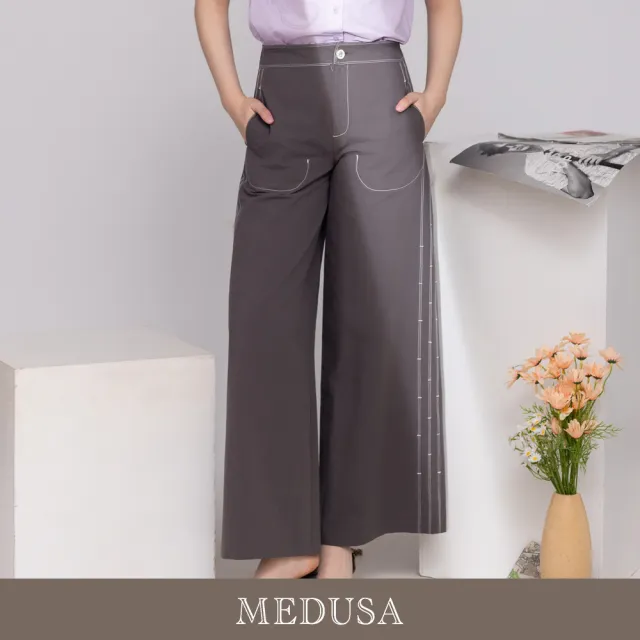 【MEDUSA 曼度莎】現貨-壓線設計大口袋寬褲 - 2色（M-XL）｜寬褲 大口袋寬褲 休閒穿搭