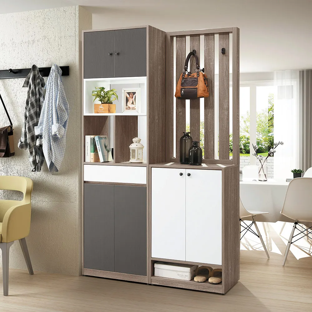 【BODEN】MIT台灣製 | 喬達4尺造型屏風玄關鞋櫃組合(四門單抽開放式收納置物鞋櫃+二門屏風鞋櫃)