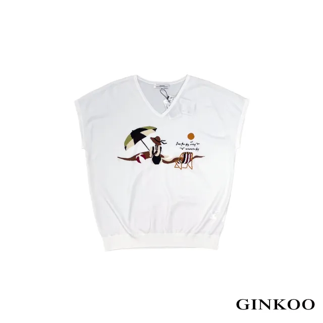 【GINKOO 俊克】海灘圖案連袖針織衫