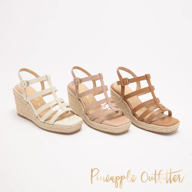 【Pineapple Outfitter】復古線條羅馬楔型涼鞋ISANNE(鏡白色)