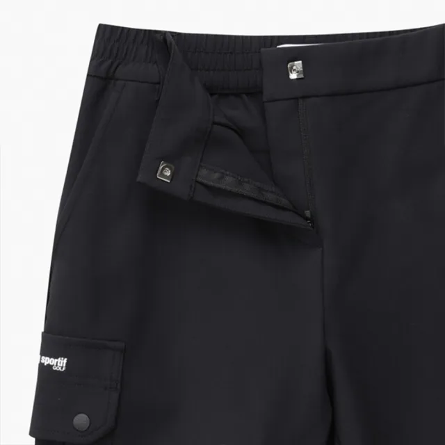 【LE COQ SPORTIF 公雞】高爾夫系列 女款黑色俐落修身顯瘦直筒長褲 QLX8K822