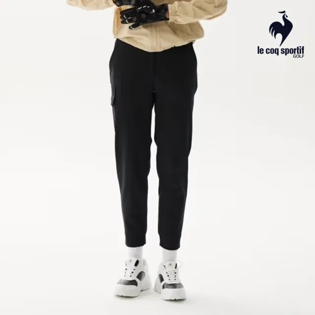 【LE COQ SPORTIF 公雞】高爾夫系列 女款黑色俐落修身顯瘦直筒長褲 QLX8K822