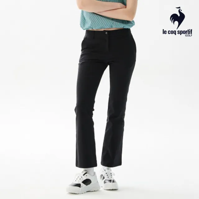 【LE COQ SPORTIF 公雞】高爾夫系列 女款黑色彈力修身長腿俐落感長褲 QLX8K811