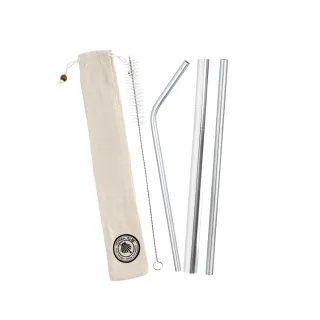 【GREEN BELL 綠貝】4件入 316不鏽鋼吸管組合包-含收納袋+吸管刷(直/彎吸管 珍珠吸管 吸管刷 耐酸 環保)