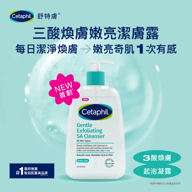 【Cetaphil 舒特膚】官方直營 三酸煥膚嫩亮潔膚露473ml(新品上市/臉部身體皆可使用)