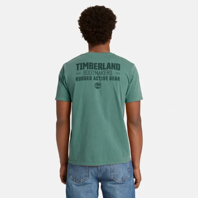 【Timberland】男款松綠色休閒短袖T恤(A6NNFA6X)