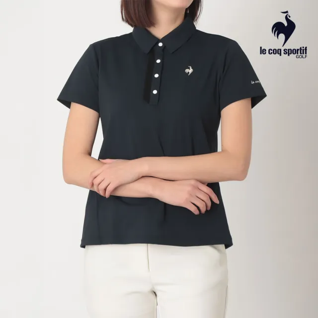 【LE COQ SPORTIF 公雞】高爾夫系列 女款深藍色吸汗速乾防曬透氣短袖POLO衫 QLX2J255
