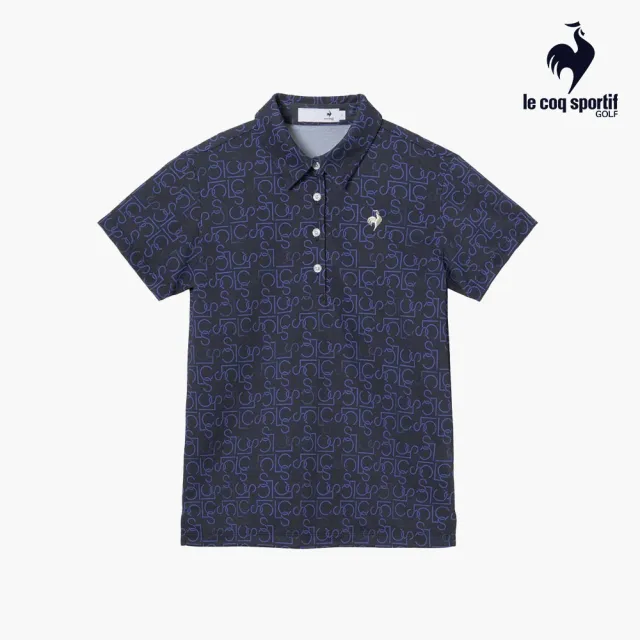 【LE COQ SPORTIF 公雞】高爾夫系列 女款深藍色吸汗速乾防曬透氣短袖POLO衫 QLX2J253