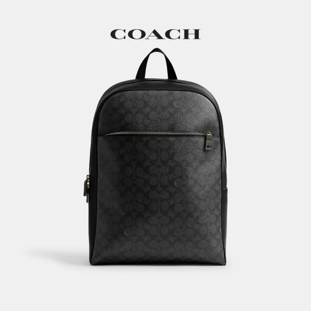 【COACH】蔻馳官方直營 經典 SIGNATURE OWEN後背包-QB/炭黑色/黑色(CAJ90)