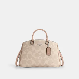 【COACH】蔻馳官方直營 經典 SIGNATURE SAVANNAH CARRYALL手袋 黛妃包 斜背包 手提包-沙黃色/灰褐色(CAL55)