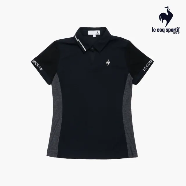 【LE COQ SPORTIF 公雞】高爾夫系列 女款黑色涼感清爽吸濕防曬舒適透氣短袖POLO衫 QLX2T212
