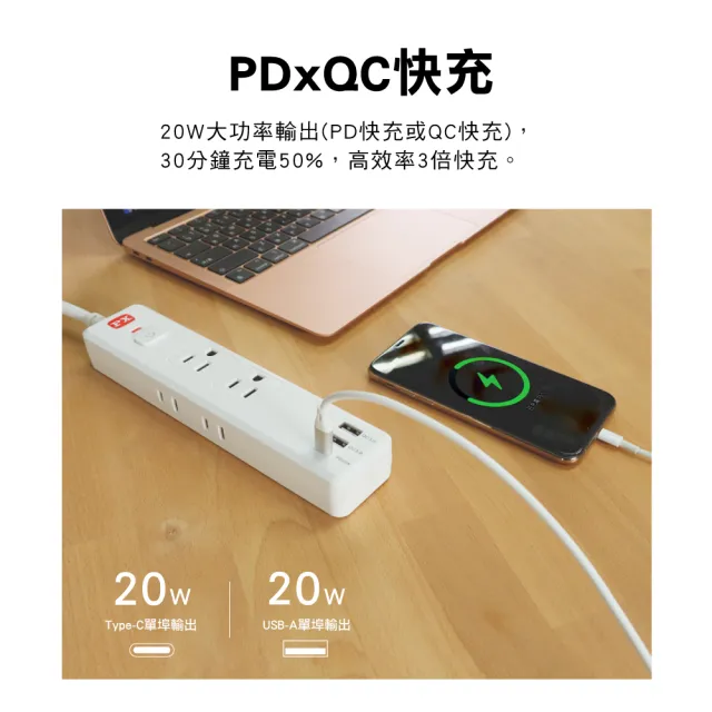 【PX 大通】(5入組)台灣製造3年保固1開6插+2A1C Type C USB 防火防雷突波插座電源延長線1.2M米(POL-161P)