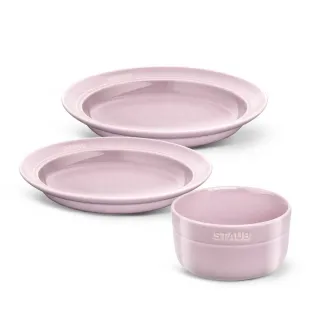 【STAUB】日暮粉陶瓷碗盤3件組―湯盤22/24cm＋碗12cm(德國雙人牌集團官方直營)