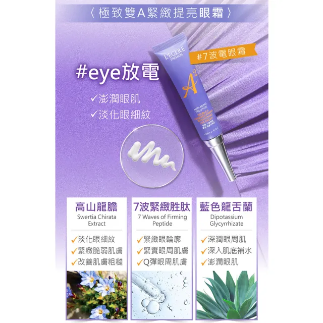 【LEGERE 蘭吉兒】極致雙A緊緻提亮防曬合購組(精華液+精華霜+眼霜+安瓶防曬乳 雙A調理： A醛+A醇)