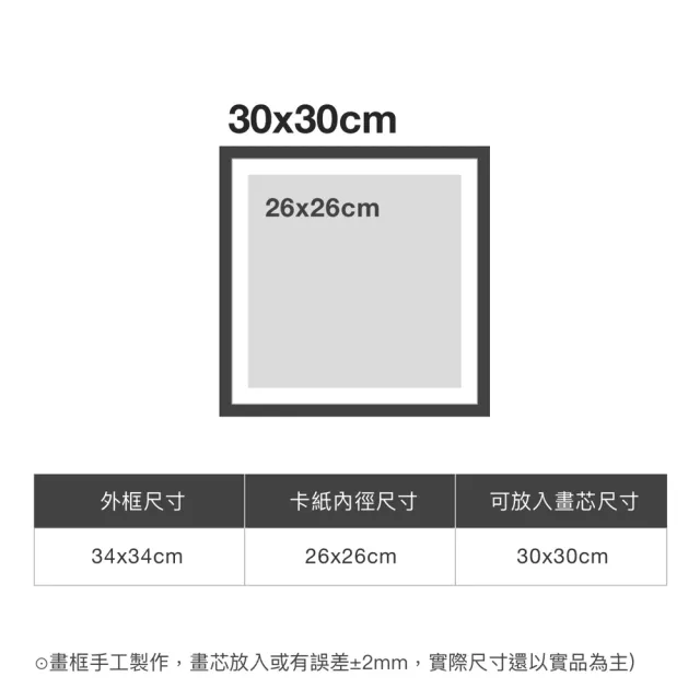 【菠蘿選畫所】黑胡桃實木方形畫框-30x30cm(包含內襯卡紙/木質高級感擺台/實木相框畫框/印刷裱畫)