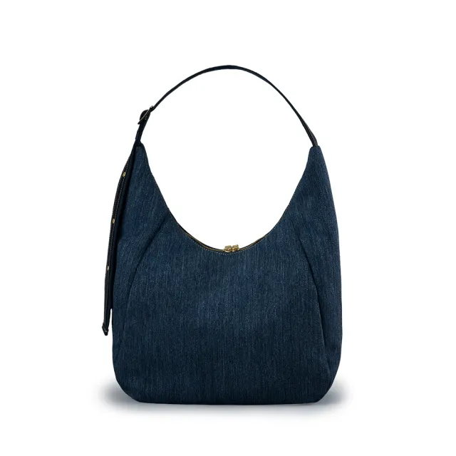 【satana】Denim 丹寧牛仔 彎月單肩包 手提 輕量防潑水 14吋筆電 台灣製SDNN0260 - 深丹寧藍