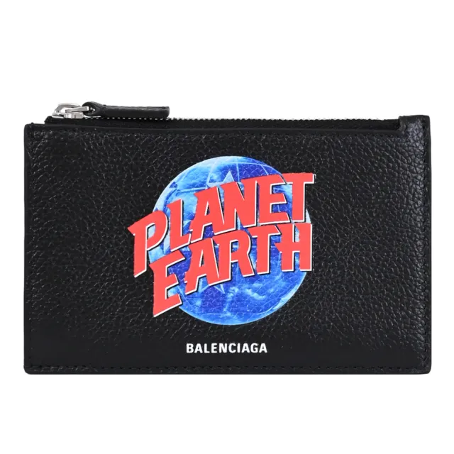 【Balenciaga 巴黎世家】Planet Earth 限定地球圖案信用卡證件零錢卡包(黑)